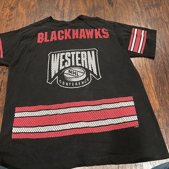 VTG 90s Chicago Blackhawks All Over Print NHL Jersey Tee Size XL single stitched - Picture 5 of 7
